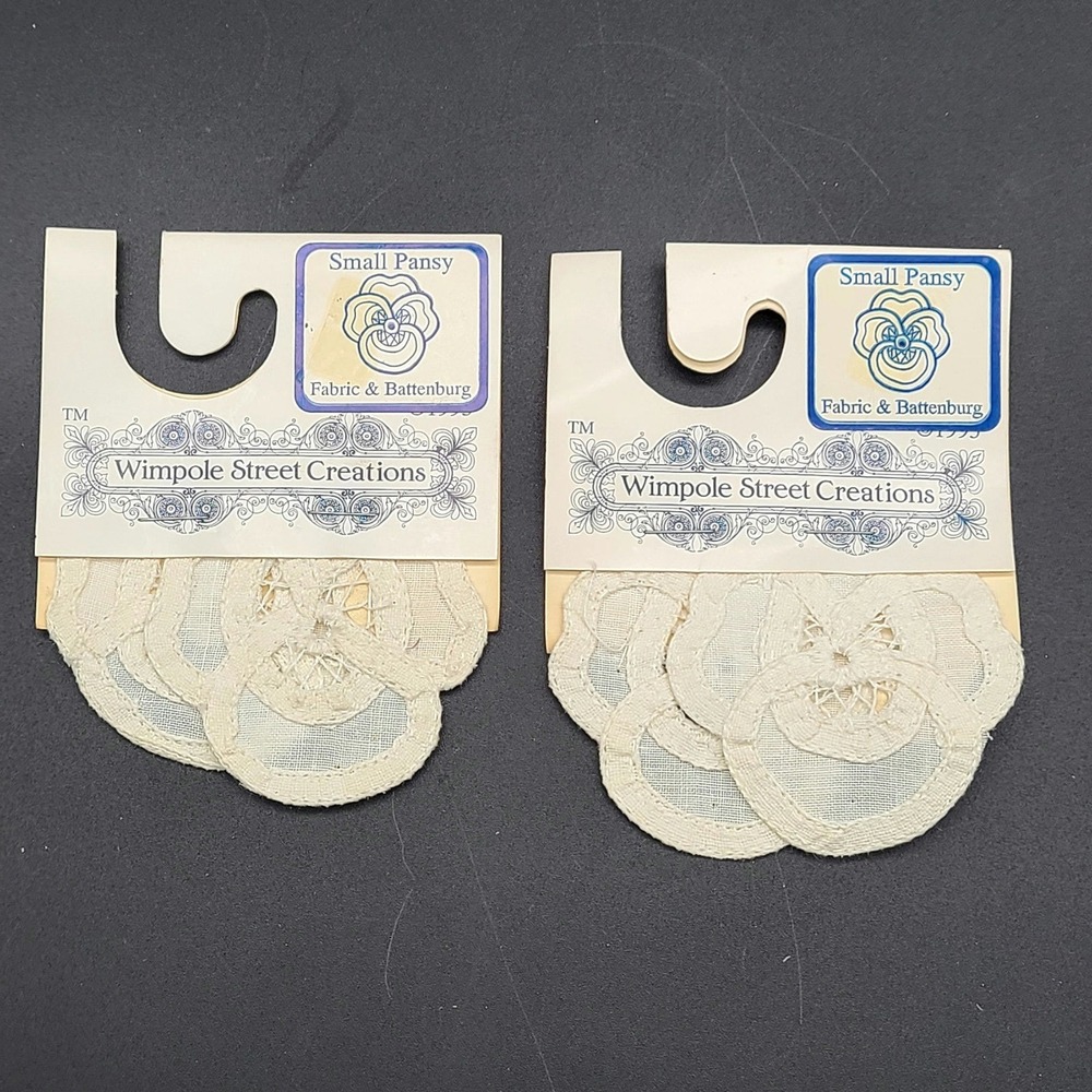 Lot NOS Wimpole Street Creations Fabric Battenburg Pansy Linen Blend Small